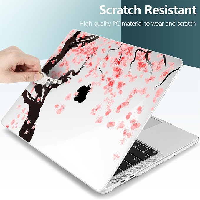 TWOLSKOO Compatible with MacBook Pro 13 inch Case 2023-2016 A2338 M2/M1 A2251 A2289 A2159 A1989 A1706, Plastic Hard Shell Cover & Keyboard Skin & Screen Protector, Cherry Blossoms