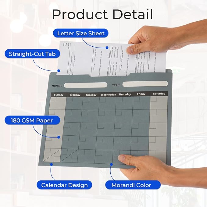 Y YOMA 6 Pack File Folder Jackets Letter Size Paper Pocket File Folder with Reinforced Straight-Cut Tab Pre-Printed Job Folders No Expansion Organizer for Office, Assorted Colors, Calendar Design