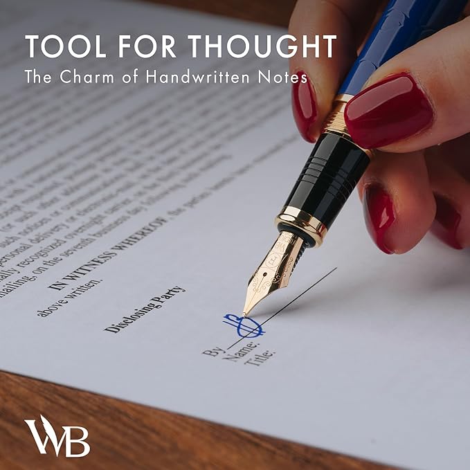 Wordsworth & Black Primori Fountain Pen Set [Blue Gold]; Fine Nib, Gift Case, 24 Ink Cartridges, Refill Converter, Manual; Journaling, Calligraphy, Smooth Writing Pens; Left and Right Handed