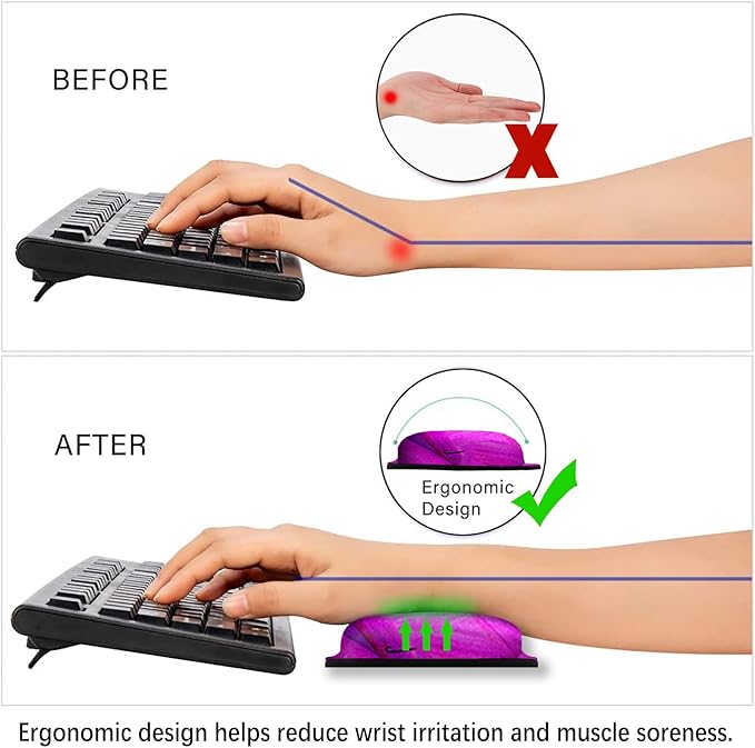 ARTSO Ergonomic Mouse Pad with Wrist Rest, Comfortable Keyboard Wrist Rest, Memory Foam Mousepad for Computer Keyboard, Mouse Pad Set for Easy Typing, Pain Relief, Purple Butterfly