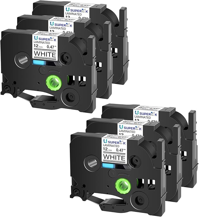 6 Pack 12mm 0.47 Laminated White Tape Compatible for Brother P-Touch Label Maker Tape TZe-231 12mm Label TZe231 1/2 Inch TZe TZ Tapes TZ-231 TZ231 for PT-D210 D200 D220 H100 H110 D400