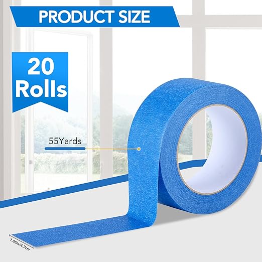 VOISEN 20 Rolls Painters Tape, Blue Painters Tape, 2 Inch Wide (1.85 in x 55 Yds), Masking Tape for Multi-Purpose, Masking Tape Bulk,DIY Artist Craft Arts, Decoration, Drafting, No Residue