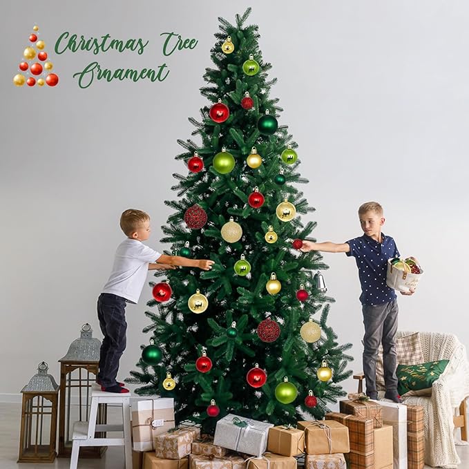 101 PCS Christmas Tree Ornaments Decoration Set, Red Golden Green Shatterproof Plastic Baubles Christmas Balls for Xmas Holiday Decorations