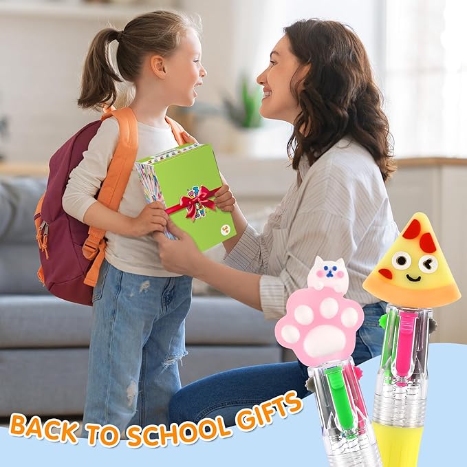 arscniek 40Pcs Multicolor Pen in One, 4-in-1 0.5mm Fine Point Cute Pens, Fun Kawaii Ballpoint Pen for Party Favors, Classroom Prizes, Teacher School Supplies, Bulk Gifts for Students