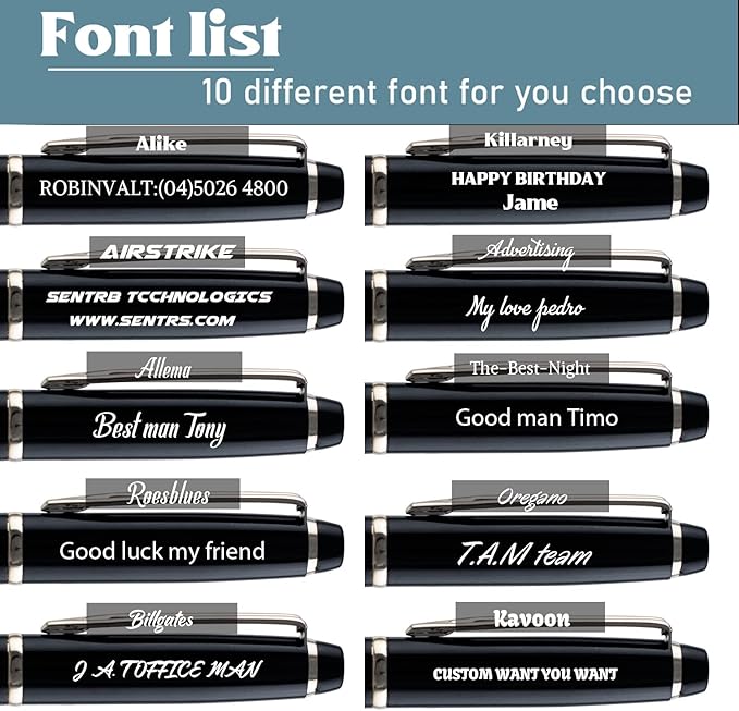 Ancolo Personalized Ballpoint Pens - Executive Writing Pen with 10 Black Ink Refill Engraved with Your Message Name on the Pens Gift Set for Man/Women/Writers/Collection/Journalist