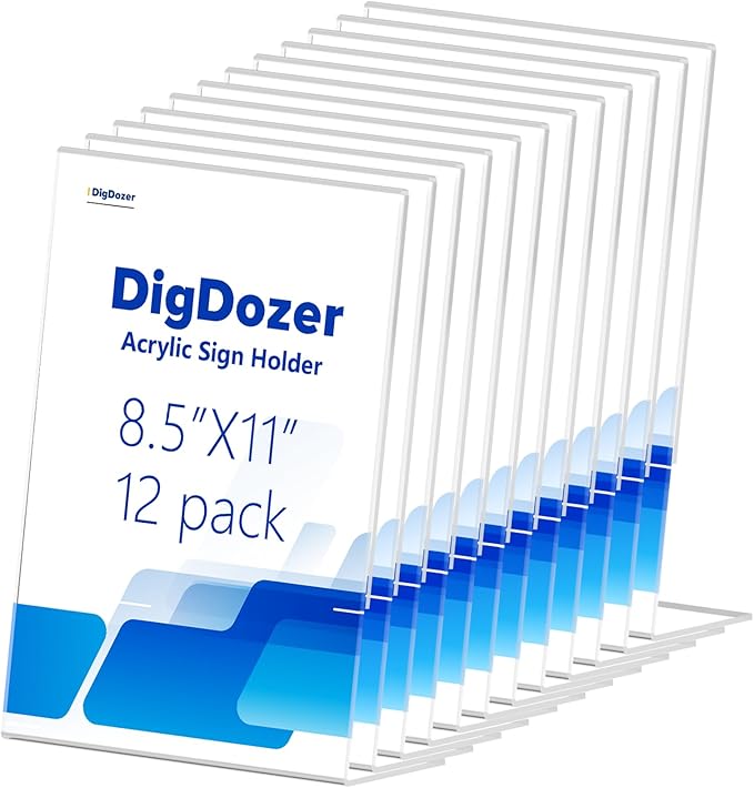 12 Pcs Acrylic Sign Holder 8.5*11inch, Slanted Back Sign Holder, Acrylic Display Stand,Vertical Indicator Stand, Suitable for Shopping Malls, Offices, Restaurants, and Weddings