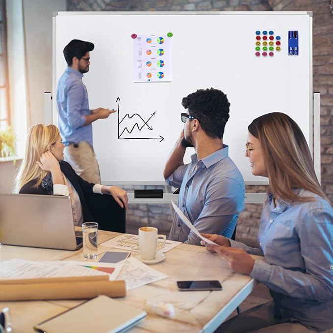 60"x40" Mobile Whiteboard Double-Sided Magnetic Large Dry Erase White Board with Rolling Stand for Offices, Home & School
