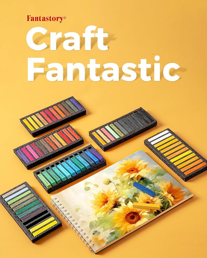 Fantastory Long Soft Chalk Pastels Set, 72 Sticks,Includes 5 Fluorescent Colors; Non Toxic Soft Pastels for Artists,Beginners;Classroom; Drawing,Blending,Layering;Christmas Art Supplies