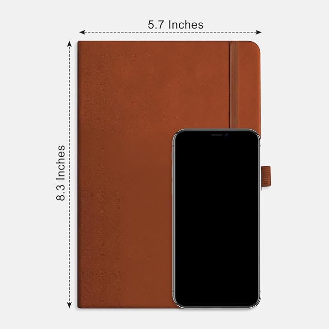 RETTACY Bullet Dotted Journal Notebook, 192 Pages, A5 Medium Size (5.7'' x 8.3''), Leather Hardcover, 100 GSM Thick Paper, for Bullet Journaling, Planning, Tracking (Brown)