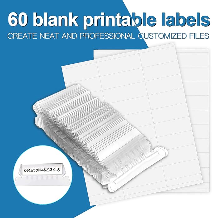 HERKKA Hanging File Folders, 60 Pack Reinforced Letter Size Hanging Folders, Designed for Bulky Files, Filing Cabinet, 1/5-Cut Adjustable Tabs (Lightblue)