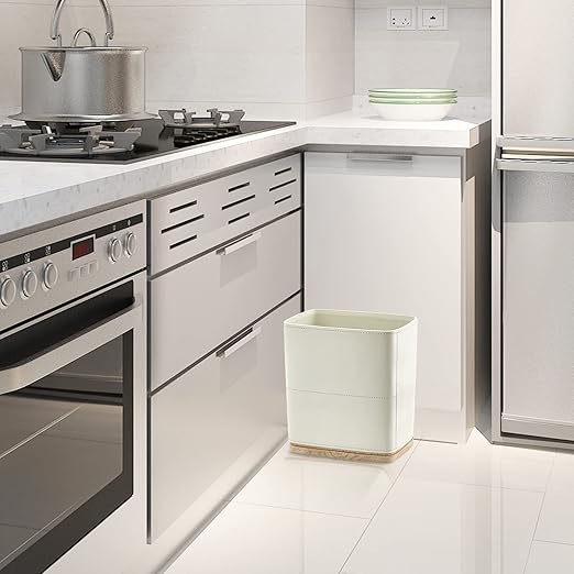 Polytree Bathroom Trash Can 1.8 Gallon(7 Liter) Small Kitchen Garbage Can,Decor Wastebasket for Bedroom Office,Resin Hand-Carved Leather Beige