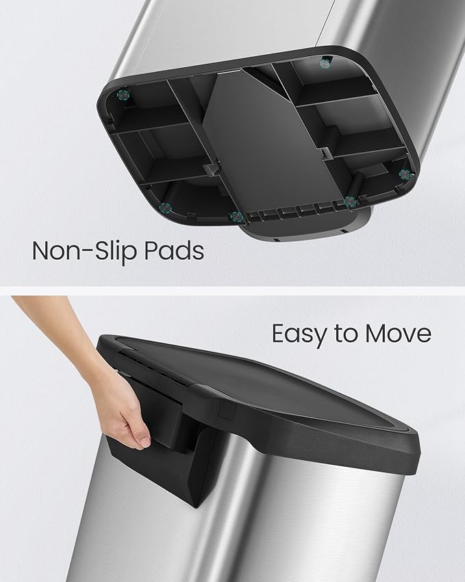 SONGMICS Kitchen Trash Can, 21 Gallon (80 L) Stainless Steel Garbage Can, with Stay-Open Lid and Step-on Pedal, Soft Closure, Tall, Large and Space-Saving, Silver and Black ULTB534E01