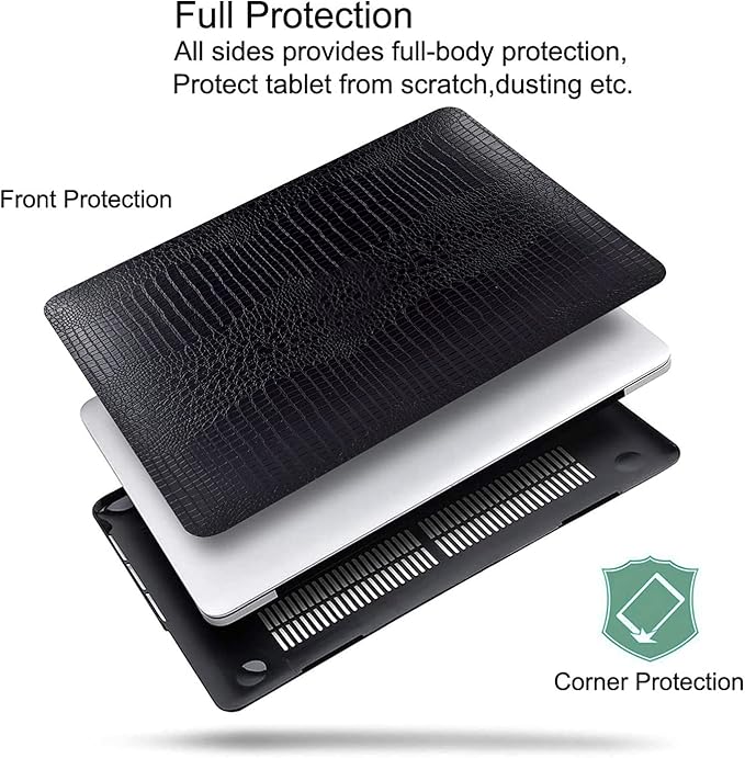 DTangLsm Compatible with MacBook Air 13 inch Case 2021 2020-2018 A2337 M1 A2179 A1932, Crocodile Skin Alligator PU Leather Hard Shell Case and Keyboard Cover, Black