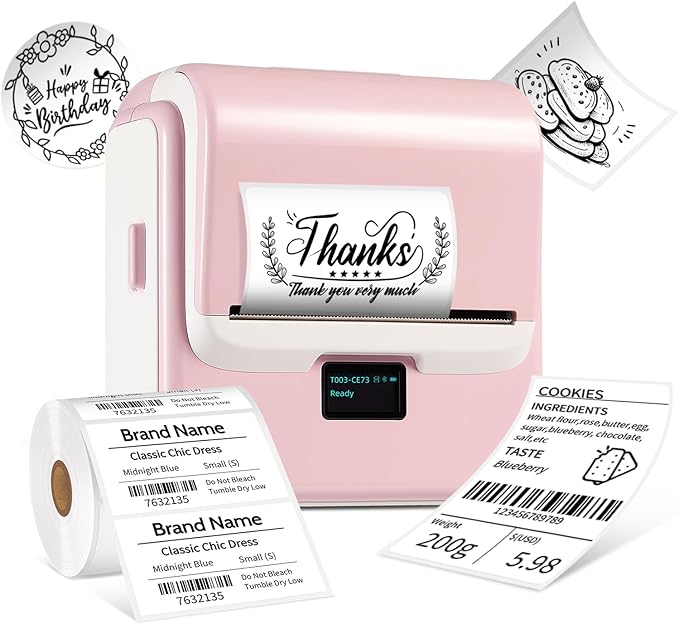 ORGSTA Label Maker Machine with Tape, T003 Thermal Label Maker, 3.15 Inch Bluetooth Label Printer Compatible with Phone & PC, Sticker Printer Barcode Thermal Maker for Small Business, Home, School