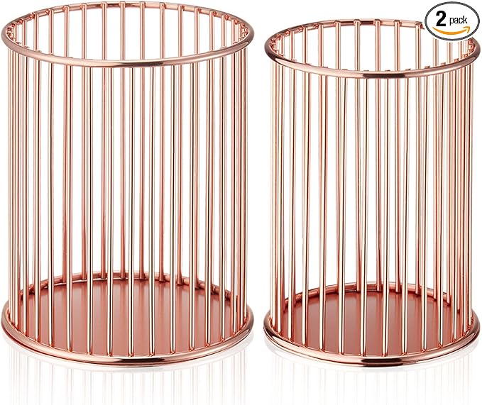 2 Pack Metal Pen Holder for Desk, Makeup Brushes Cup Holder, Pencil Holders, Pen cup, Home and Office Organizer, Rose gold