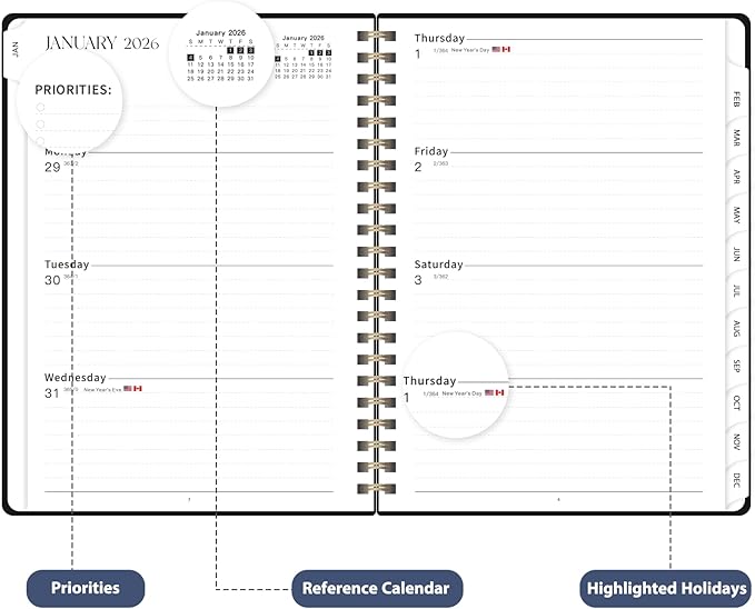 2026 Planner, Weekly and Monthly Calendar Academic Planner, Jan 2026 - Dec 2026, Planning Agenda Book for Desk Accessories and School Supplies - A5 (6.3'' x 8.5'')