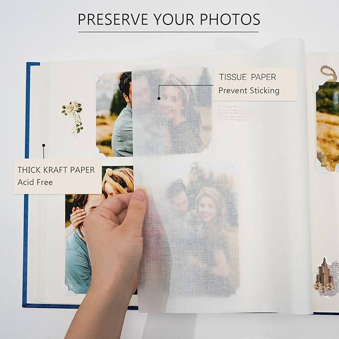 Vienrose Premium Scrapbook Photo Album with Writing Space 12"x12", DIY Scrapbook Album with 100 Pages, Large Photo Book for Baby Family Travel Vacation, Navy Blue