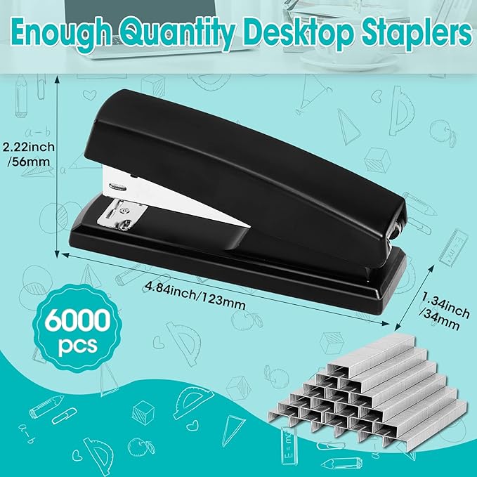 10 Pieces Stapler,Desktop Staplers Heavy Duty,25 Sheet Capacity Staplers with 6000 Standard Staples,Black Office Stapler Standard Stapler,Desk Stapler for Office School Home Supplies