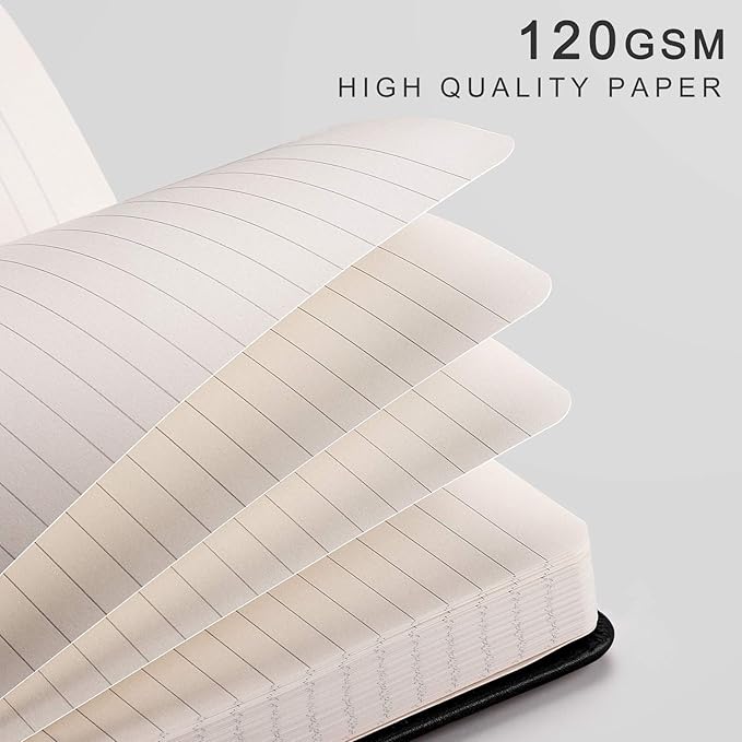 EMSHOI Lined Journaling Notebooks - 120gsm Thick Leather Journal with Sticky Notes, 256 Numbered Pages A5 Hardcover College Ruled Notebook for Women Men Work School Writing, 5.75" x 8.38"-Black