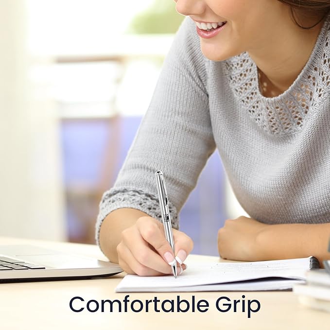 Cambond Ballpoint Pens Metal Pen - Silver Pens Black Ink for Gift Business Men Police Flight Attendant 1.0 mm Medium Point Office Pen, 3 Pens with 3 Refills (Silver)