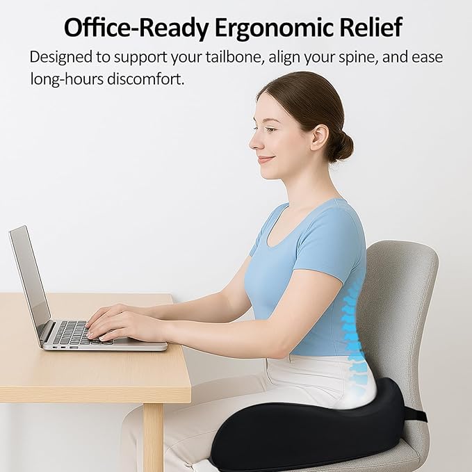 X Large Memory Foam Seat Cushions for Office Chairs, Long Sitting Pressure Relief Ergonomic Office Chair Cushion for Butt Coccyx Tailbone Sciatica, Car Seat Booster for Height (Pure Black)