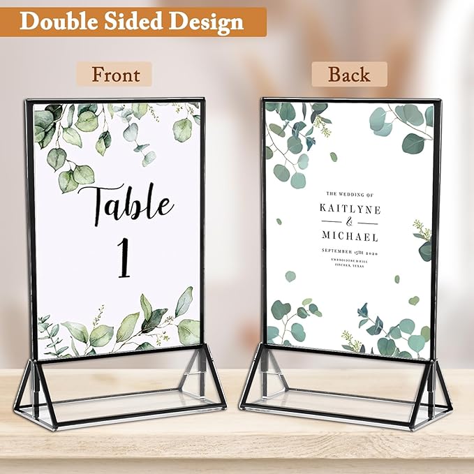 Floroom 6 Pack 4x6 Inch Clear Acrylic Sign Holders, Double-Sided Black Display Stand Picture Frames for Table Numbers, Menus, Flyers, Weddings, and Offices