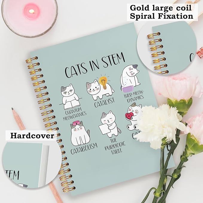 SNNDER Science Cat Notebook Journal, Science Teachers Gift, Funny Cat Gifts for Cat Lovers, Cat Lady Mom Gifts, Cat Office Supplies, Hardcover Spiral Notebook 5.5x8.3 Inch