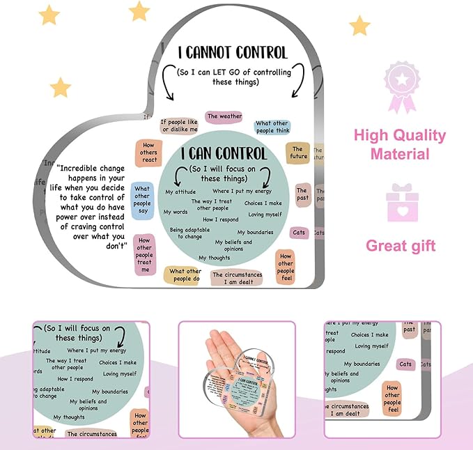 Mental Health Things I Can Control Decor, Mindfulness Decor for Therapy Office Acrylic Heart Gifts, School Counselor Sign Therapist Office Art Decorations for Therapist Office Living Room Bedroom Gift