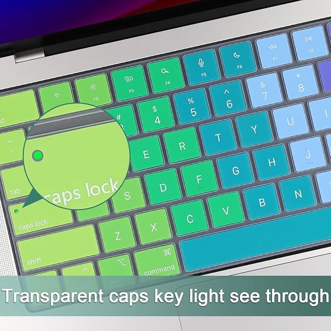 Batianda Premium Gradient Color Keyboard Cover for New MacBook Pro 14'' Pro 16'' 2024 2023 M4 M3 M2 M1 Pro/Max Chip & New MacBook Air 13 15 inch Soft-Touch Silicone Protective Skin,Rainbow