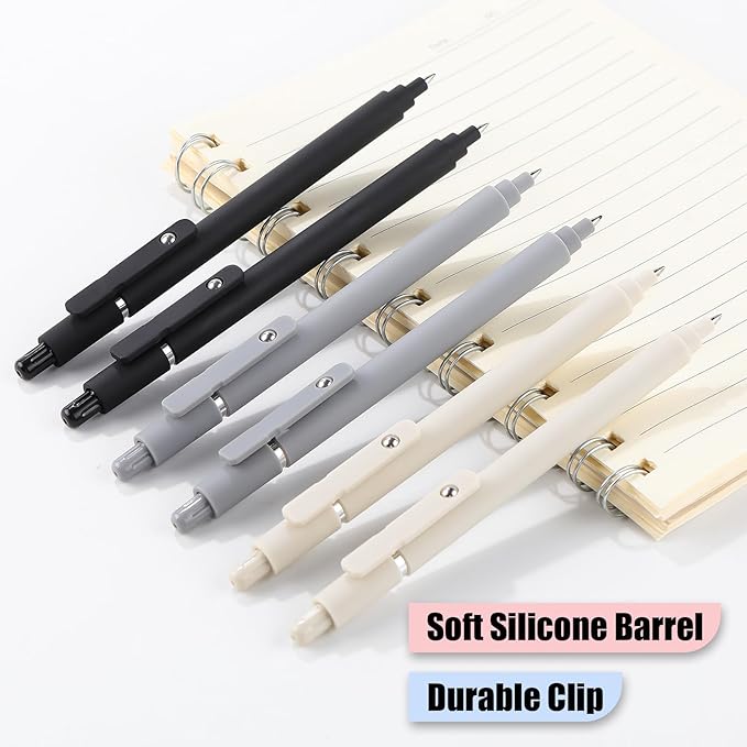 RIANCY Gel Pens 0.5mm Black Ink Ballpoint Aesthetic Beige Black Gray White Fine Point Writing Pretty Pen Cute Fancy Desk Accessories for Women Men Nurse Journaling Note Office School Supplies 6Pcs