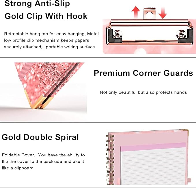 Lateefah Clipboard with Storage, File Folders with Pockets, Nursing Clipboard with Label Stickers and Notepad, Spiral Clip Board with Pen Loop for School, Office Supplies