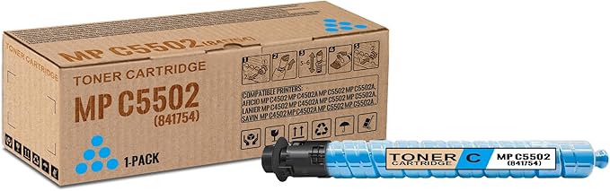 1 Pack MP C5502 Cyan Toner Cartridge | Replacement for Ricoh MP C5502 Work with Aficio MP C4502 C4502A C5502 C5502A LANIER MP C4502 C4502A C5502 C5502A SAVIN MP C4502 C4502A C5502 C5502A | 841754