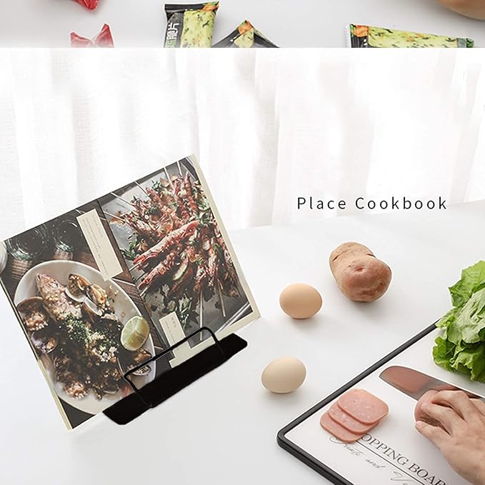 MSDADA 1PC Desk Book Stand Metal Reading Rest Book Holder Adjustable Cookbook Documents Holder Portable Sturdy Bookstands for Recipes Textbooks Tablet Music Books with Page Clips (Black)