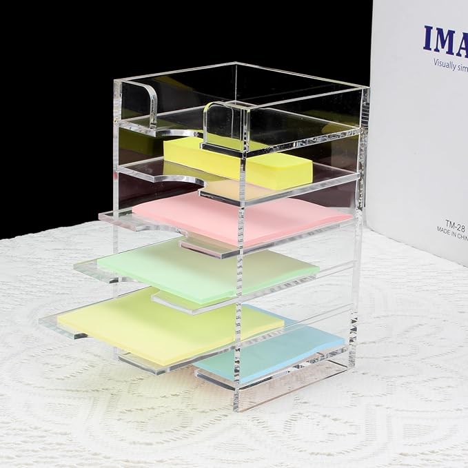 Acrylic Sticky Note Holder 6-Tiers, Adjustable Sticky Note Organizer for Desk Colorful, Desktop Multiple Self Stick Note Pad Holder for Office Home School Desk Accessories Stationery Supplies