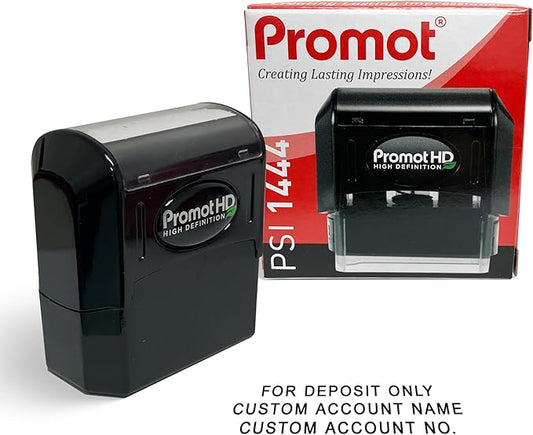 Promot Pre-Inked Custom Deposit Stamp - Personalized Text, Refillable Custom Stamp with Built-in Ink Reservoir, Easy 3-Step Re-Inking, Customized Rubber Stamp for Bank and Businesses (3-Lines)