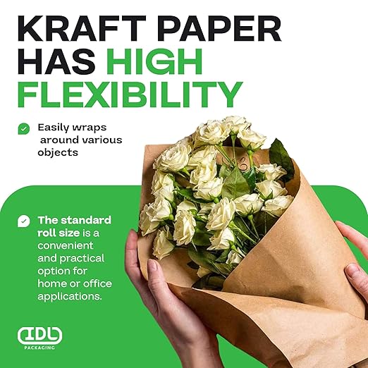 IDL Packaging 24" x 14400" (1200 feet) - USA-Made Large Brown Kraft Paper Roll - 30lb Thickness - Natural Kraft Wrapping Paper for Packing, Void Filling - Craft Material for Kids Art Projects