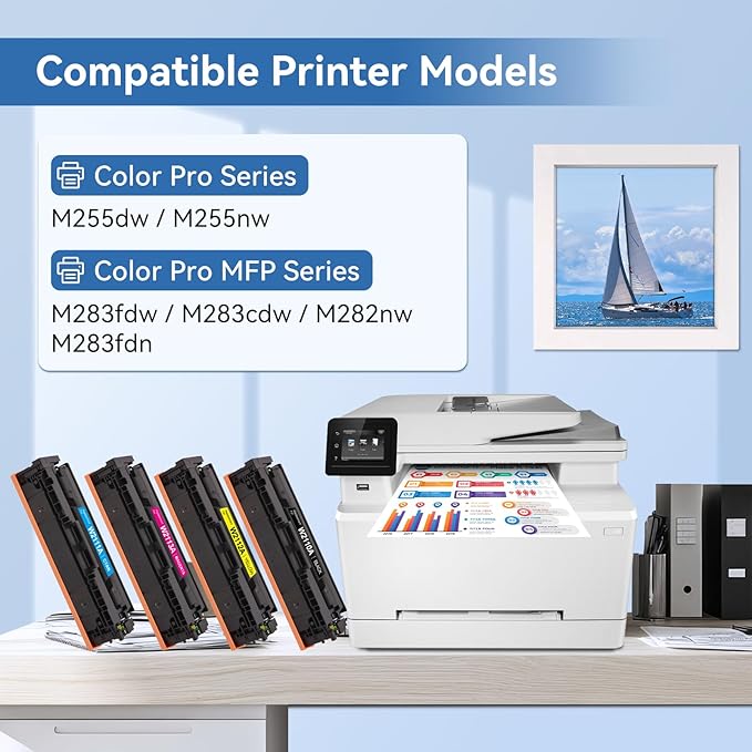 MYTONER 206A Toner Cartridges 4 Pack (with Chip) Compatible Replacement for HP 206A 206X for Color Pro MFP M283fdw M283cdw M282nw Pro M255dw M255nw M283 M255 M282 Printer W2110A W2110X High Yield