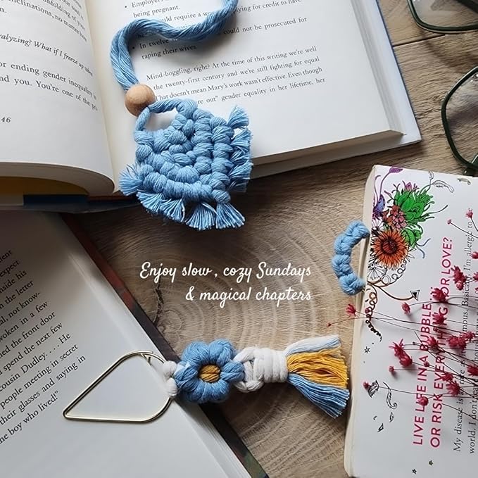 Set of 3 Whimsical Bookmark | Book tabs Classroom Must Haves Crochet Flower Bookmark Paper Clips Bullet Journal Tassels for Bookmarks Cute Things Teacher Must Haves