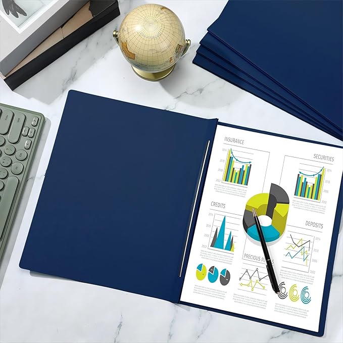30 Pcs 8.5'' x 11'' Pressboard Report Cover, 3'' Capacity Metal Prong Fastener with Compressor, Letter Size, Presentation Folder to Neatly Bind Report, Proposal Document (Dark Blue)