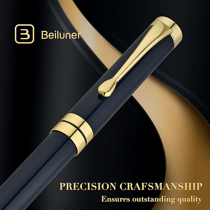 BEILUNER Ballpoint Pens, Stunning Blue Chrome Metal Pen with Golden Trim, Best Ball Pen Gift Set for Men & Women, Professional, Executive, Office,Fancy Pens-Gift Box with 0.5mm Black Extra Refill