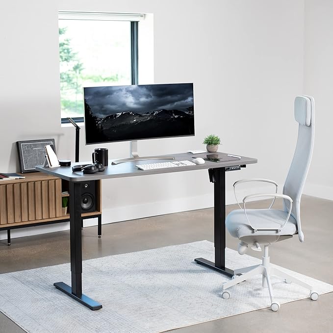 VIVO Electric 60 x 24 in Standing Desk, Memory Height Adjustment, 1B Series, One-Piece Dark Gray Top, Black Frame, DESK-KIT-1B6G