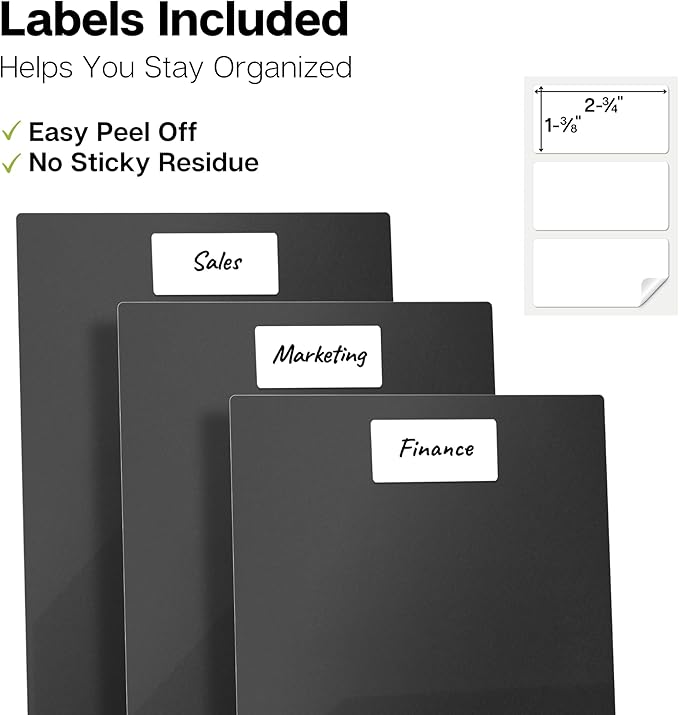 Dunwell Plastic Folders with Pockets (Black, 12 Pack), 2 Pocket Poly Folders for School, Home or Office, Durable Acid-Free Poly, Includes Removable Adhesive Labels