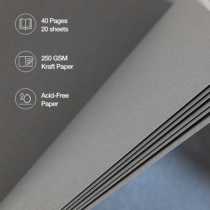 potricher 12 x 12 Inch DIY Scrapbook Album 40 Pages Hardcover Kraft Paper Scrap Book Photo Albums Memory Book for Wedding and Anniversary Family (Gray, 12 Inch)