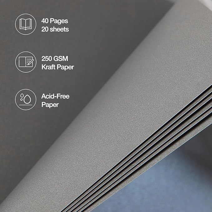 potricher 7 x 7 Inch DIY Scrapbook Album 40 Pages Hardcover Kraft Paper Scrap Book Photo Albums Memory Book for Wedding and Anniversary Family (Gray, 7 Inch)