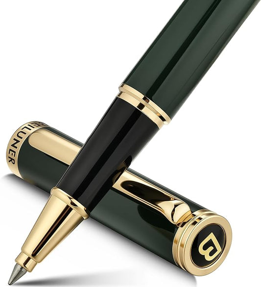 BEILUNER Luxury Rollerball Pen, Stunning Green Lacquer with 24K Gold Trim,Noble and Elegant Designs,Schneider Ink Refill, Best Gift Set for Men & Women, Refillable, Executive Writing, Nice Pens
