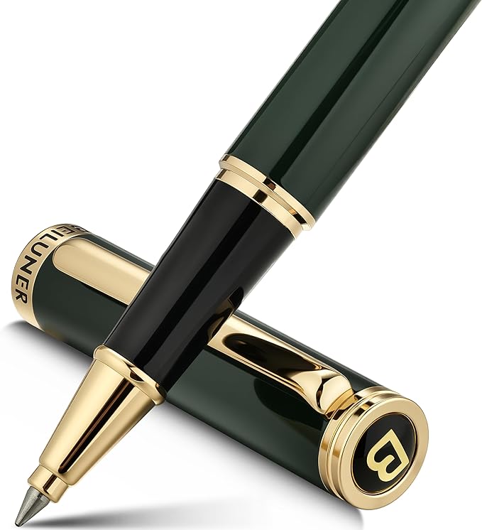 BEILUNER Luxury Rollerball Pen, Stunning Green Lacquer with 24K Gold Trim,Noble and Elegant Designs,Schneider Ink Refill, Best Gift Set for Men & Women, Refillable, Executive Writing, Nice Pens