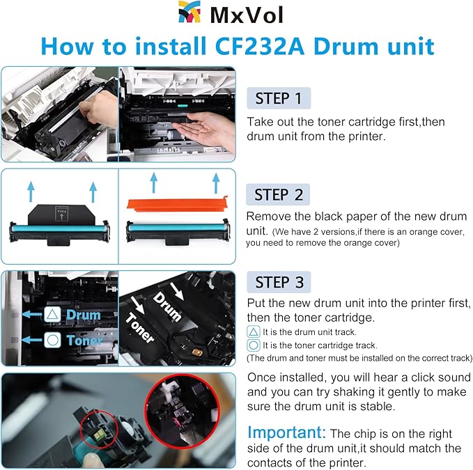 MxVol CF232A 32A Imaging Drum Replacement for HP 32A CF232A Drum Unit Extra High-Yield 2-Pack use for HP Laserjet Pro M148dw M203dw M227fdw M118dw M148fdw M227fdn Printer (No Toner)