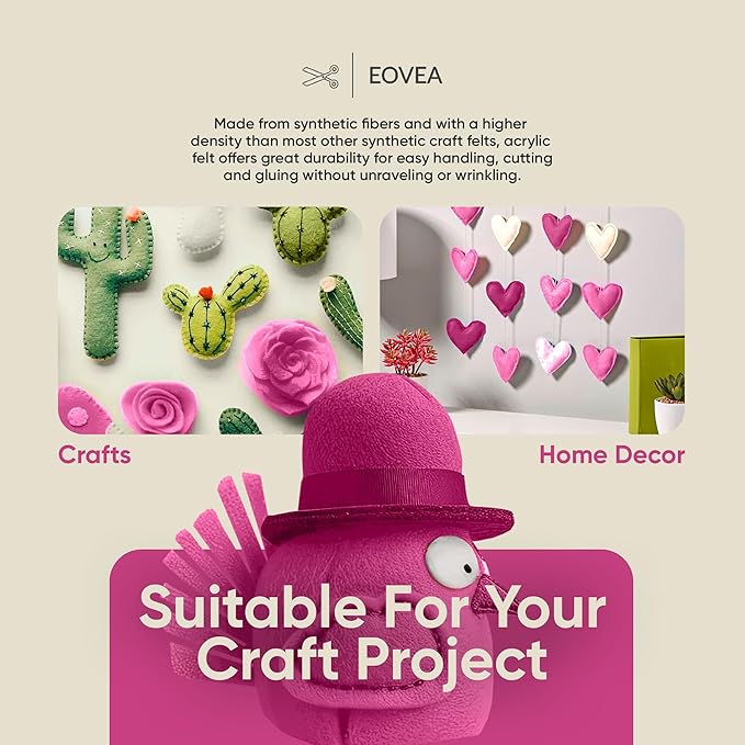 EOVEA | Acrylic Felt Fabric by The Yard - Non-Stiff, Soft Material - 72" Wide - 1.6mm Thick Felt Sheets for DIY Crafts, Sewing, Upholstery, Cushion, Padding(Neon Pink, 1 Yard)