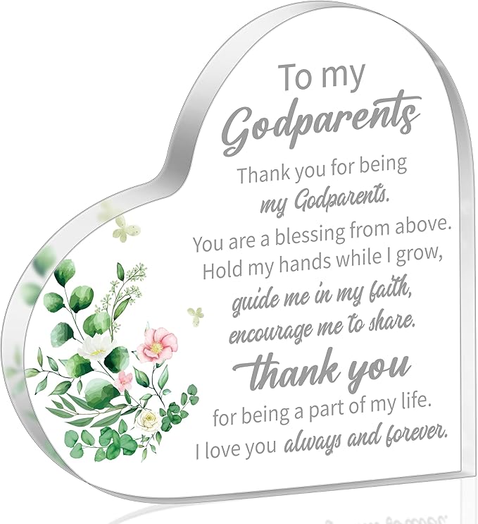 Yopyame Acrylic Heart Gift for Godparents - Godparents Gifts from Godchild for Women Men Thank You for Being My Godparent Acrylic Plaque Table Decor Birthday Christmas Keepsake Gift for Godparents