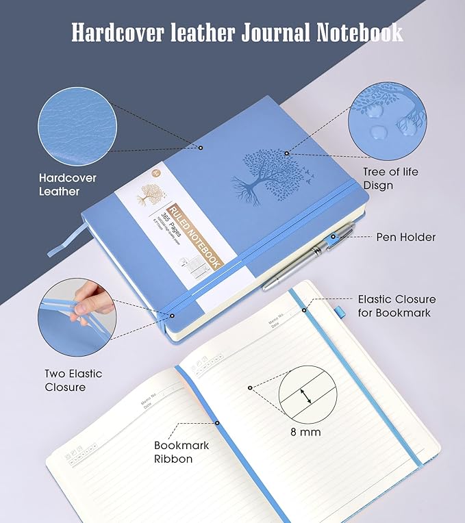 Lined Journal Notebook, 365 Pages A4 Large Journals for Writing College Ruled Notebook, Hardcover Leather Journal for Women Men, Daily Journa Notebook for Work, Note Taking, 100Gsm Thick Paper ( 8.5" x 11" Blue)
